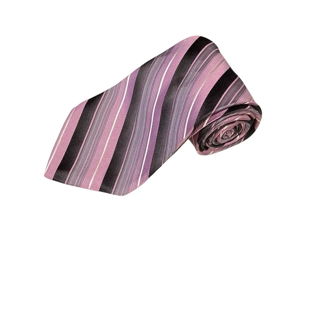 Paul Dione Men's Tie Rep 100% Silk Necktie Designer‎ Purple Black Grey White